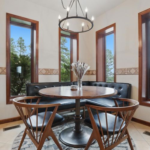 Rustic charm meets comfort at the table.