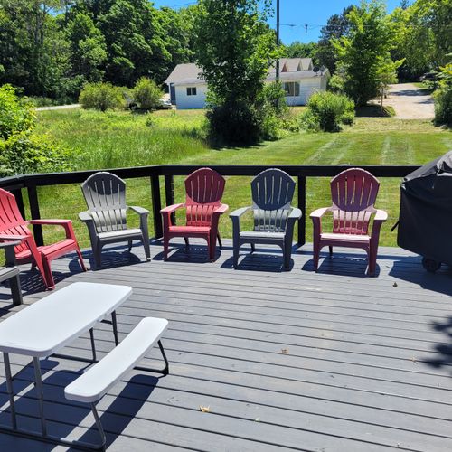 Overall:  the large outdoor deck and front yard