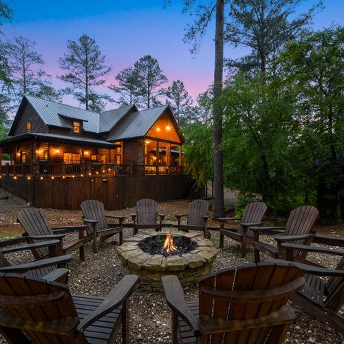 Grand fire pit with Adirondack chairs!
