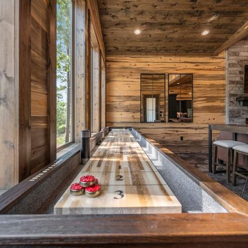Shuffleboard is found in the living area.