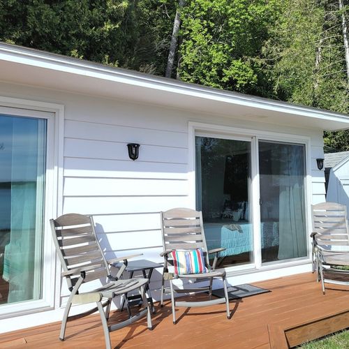 Exterior:  the front deck, which faces crystal lake and has a great view of the lake!