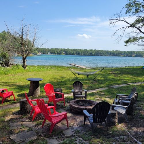 OVERALL:  The firepit with Little Twin Lake and the dock in the background.
