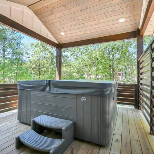 An 8-person hot tub offers ultimate relaxation.