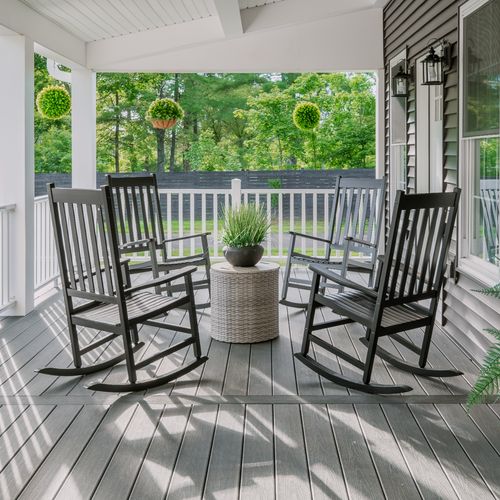 Rocking chairs for four on the front porch.
