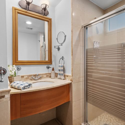 Sleek and spacious bathroom vanity. All the comforts for your morning routine.