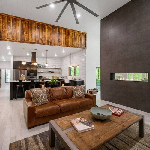 The living room seamlessly connects to the kitchen.