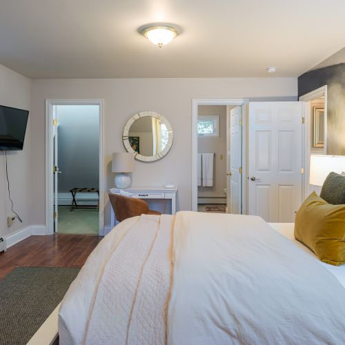 Each bedroom has its own Smart TV with Direct TV and streaming capabilities.  As well, there is a writer's desk for journaling and working on that novel.