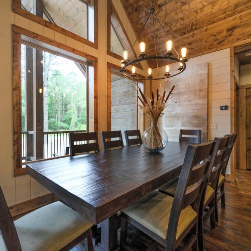 8 seats found at the formal dining table.