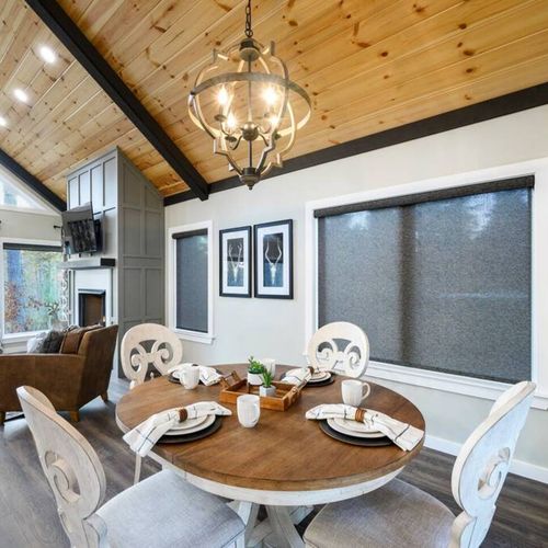The formal dining table seats 4.