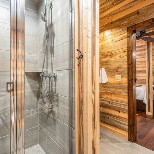 The walk-in shower for those in the bunk room.