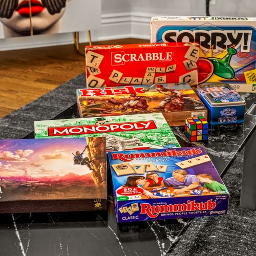 Classic board games included—perfect for cozy nights in.