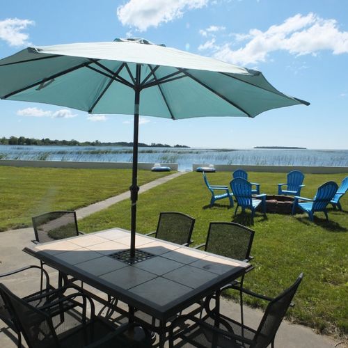 Overall:  looking out at lake huron from the outdoor dining area