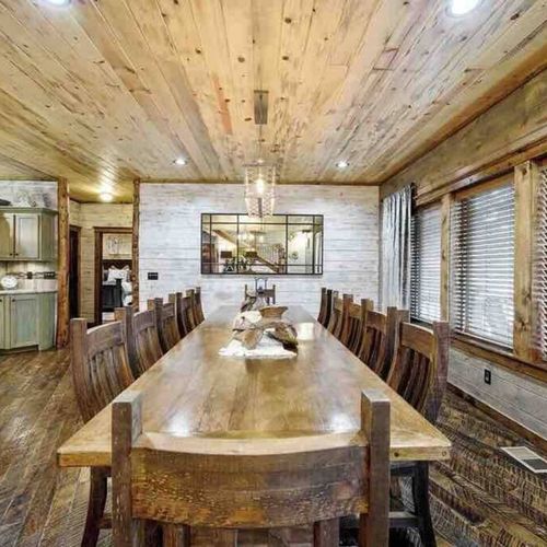 Beautiful wooden dining table and chairs.