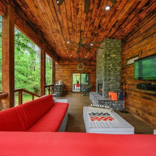 The covered outdoor patio is the perfect place to spend the day.