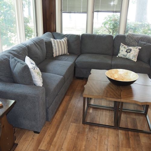 Living room #1:  convenient sectional sofa next to the kitchen and dining area.