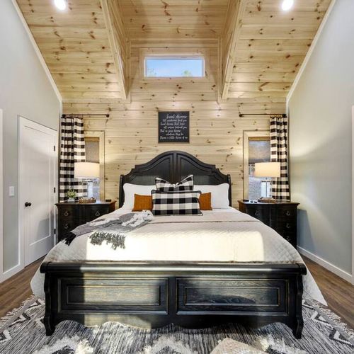 The farmhouse bed is the perfect addition to this Master Suite!