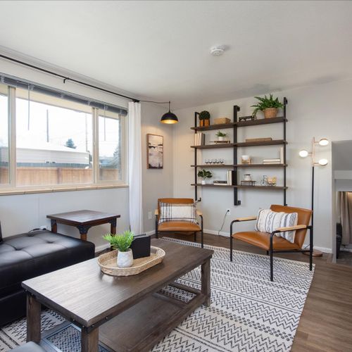 Beautiful, main living space with bohemian accents.