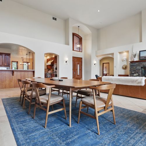Living room made for downtime, downtime made even better by that fireplace glow.