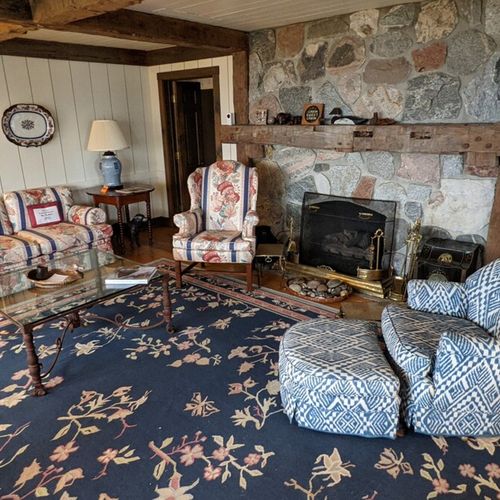 Living room:  the home has a gorgeous classical living room with a great view of crystal lake! (note that the fireplace in the living room is not usable. )