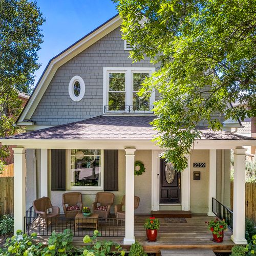 The front facade of the historic home, beautifully preserved