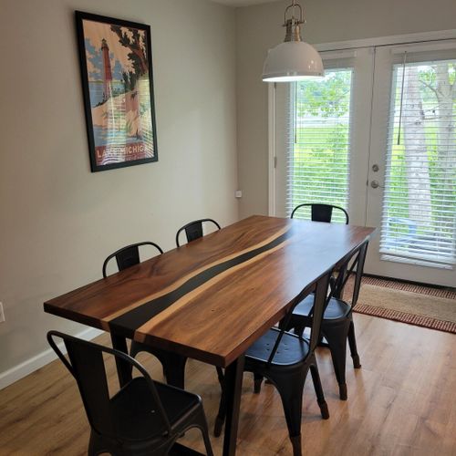 Dining area:  there is a very nice dining table with seating for 6 adults.