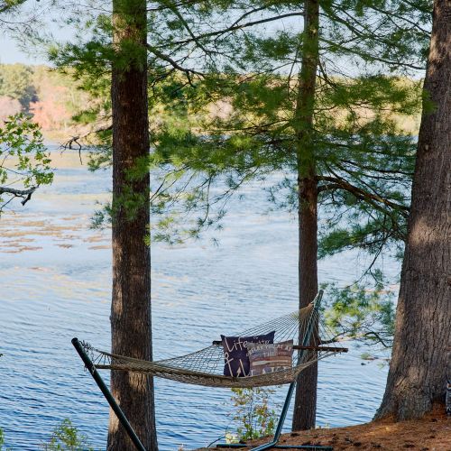 Swing under the trees as you listen to the waves lapping the shore.
