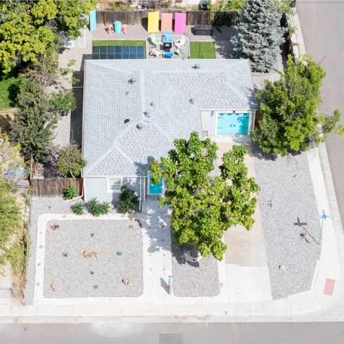 An overhead view showcasing the home’s peaceful setting.