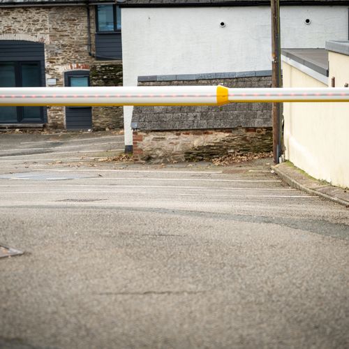 The entrance to the car park around the corner.