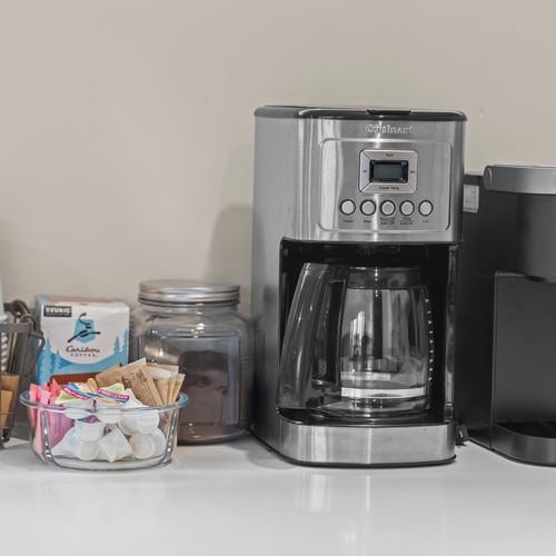 Coffee station fully stocked and ready to enjoy.
