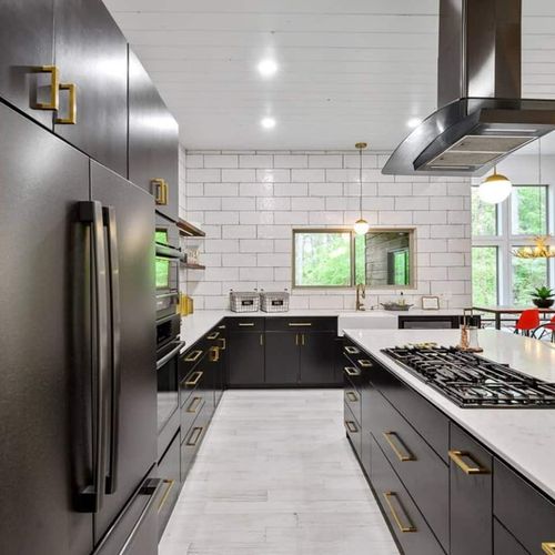 A large fridge and freezer combo as well as updated appliances.