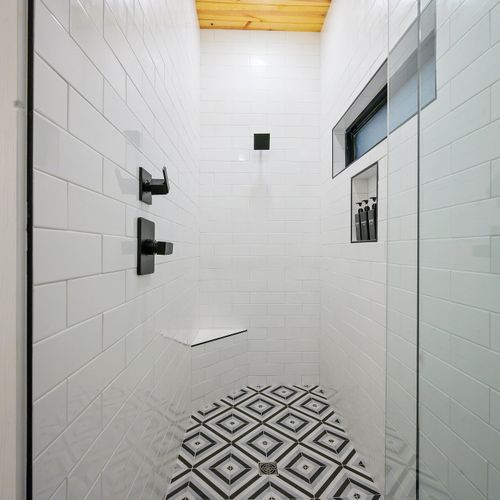 The walk-in shower.