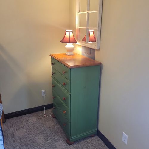 Bedroom #4 (lower level):  includes a twin-on-twin bunk bed, dresser, closet, nightstand, and lamps