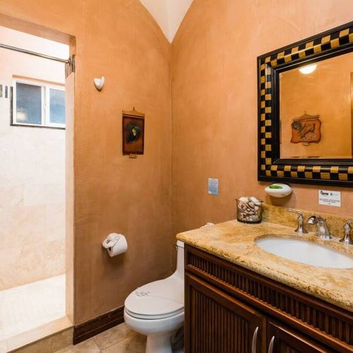 The second bathroom also has a beautiful shower.