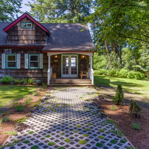newly designed cottage walkway with lavendar, thyme and flowers.