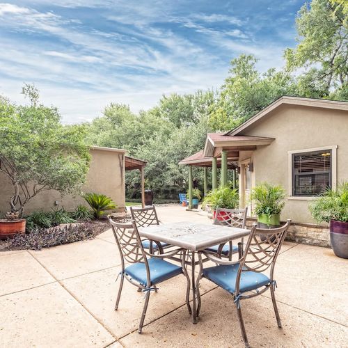 Multiple outdoor seating areas around the 1-acre area