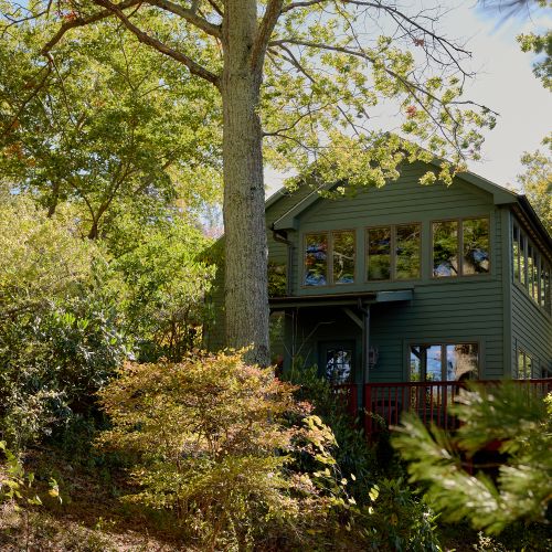 Looking up at the home from the lake.