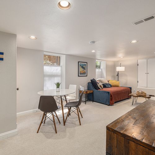 Versatile basement space perfect for relaxation and entertainment