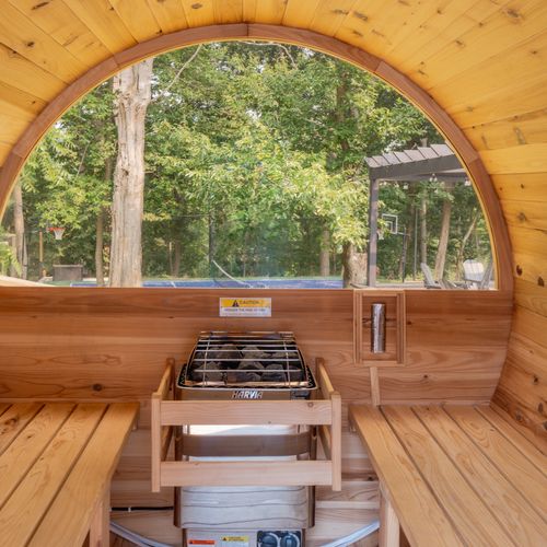Interior of the electric barrel sauna.