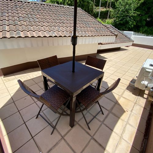 Rooftop patio and dining area.