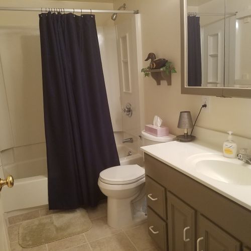 Bathroom:  the cabin has a full bathroom with a combination tub and shower.