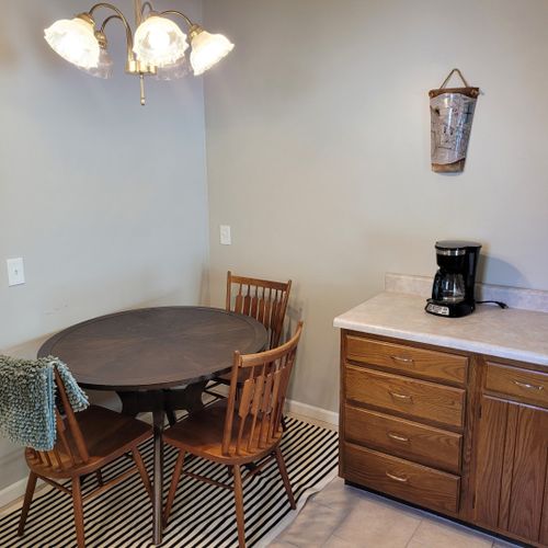 Dining area:  there is a small dining area with a table and chairs for up to 3 adults.