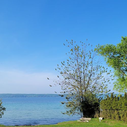 Exterior:  looking out at the private lakefront and crystal lake.