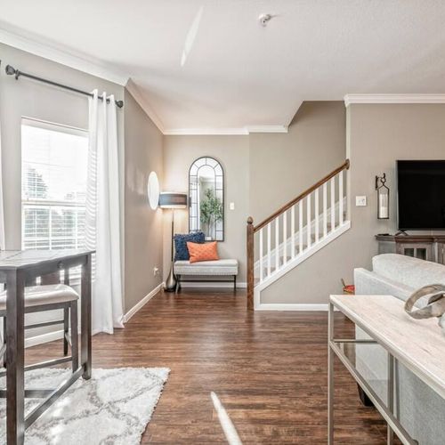 Living Area, Stairway to Bedrooms