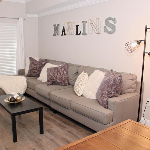 Comfy couch, perfect for sitting together with friends and family, while enjoying a movie!