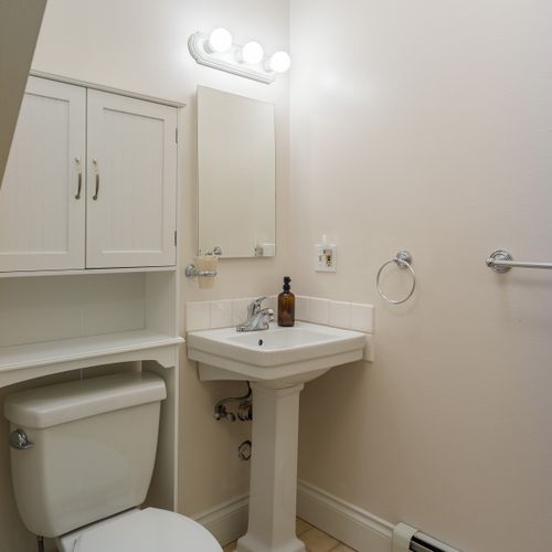 The Apartment vanity and storage.