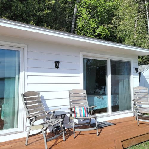 Exterior:  the front deck, which faces crystal lake and has a great view of the lake!