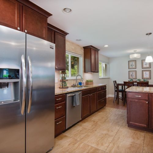 Cook with ease in the fully equipped kitchen, offering plenty of counter space and a dishwasher.