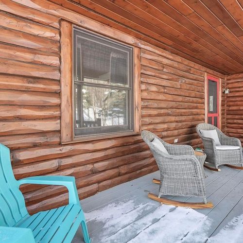 Exterior:  the front porch in winter.