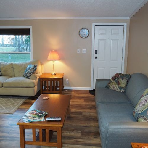 Looking at the living room from the dining area.