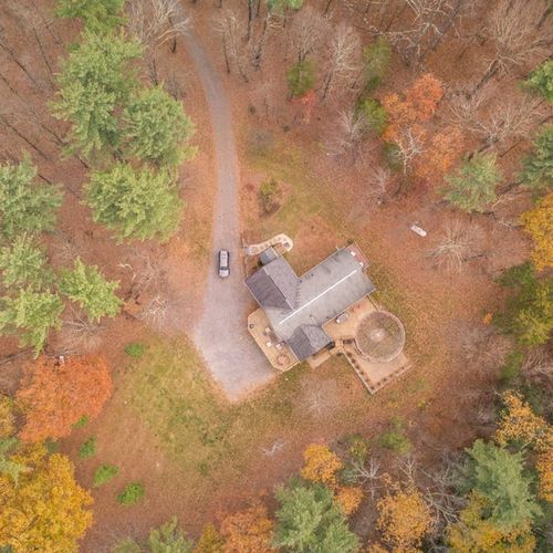 Aerial view of the secluded property.